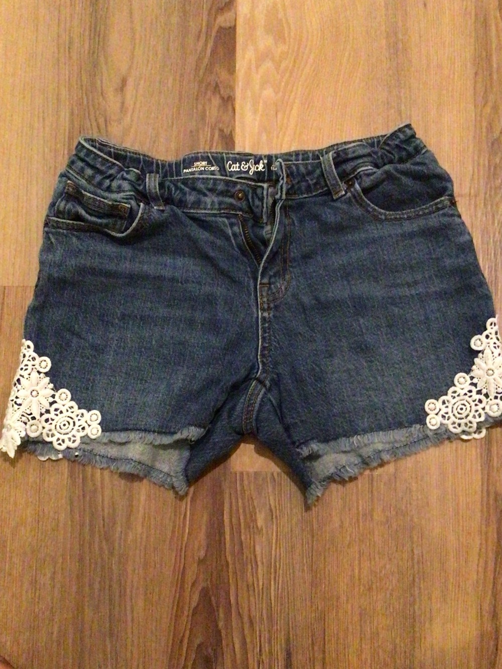 Cat & Jack Blue Denim Shorts with White Lace Appliqué
